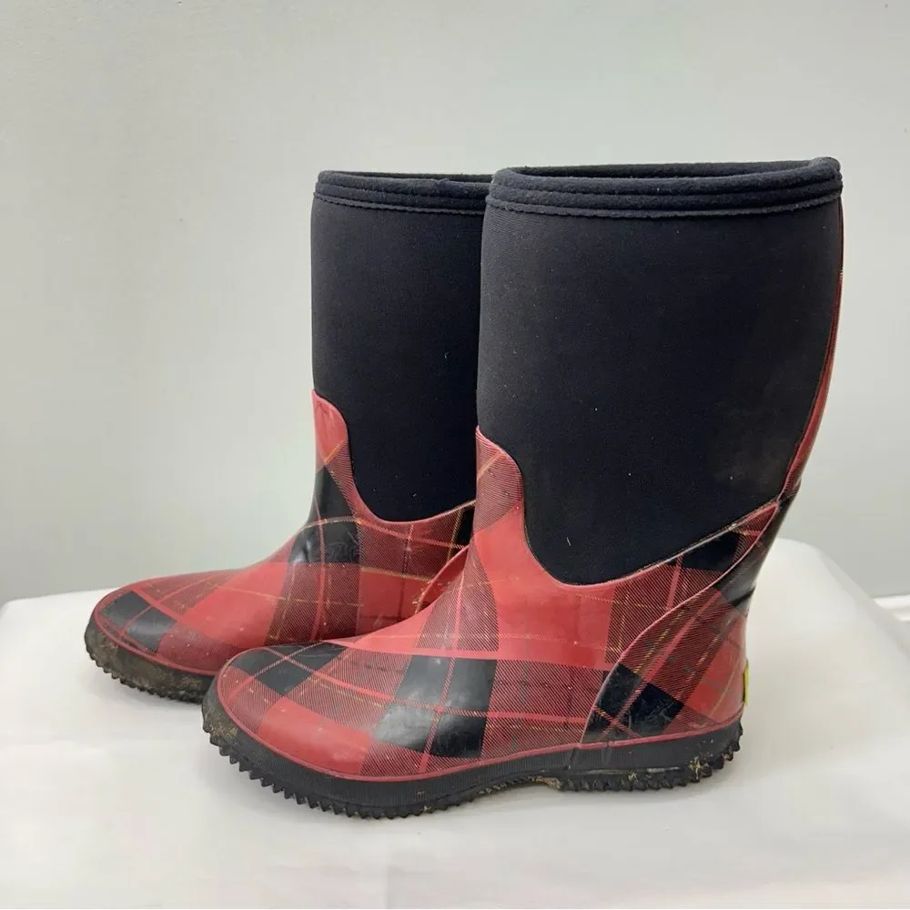 Western‎ Chief Bog like neoprene boots red black plaid leopard women's 6